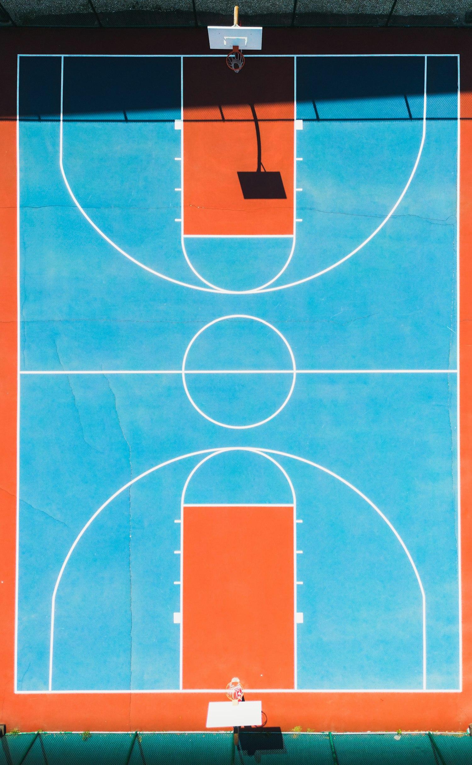 Top-down view of a basketball court